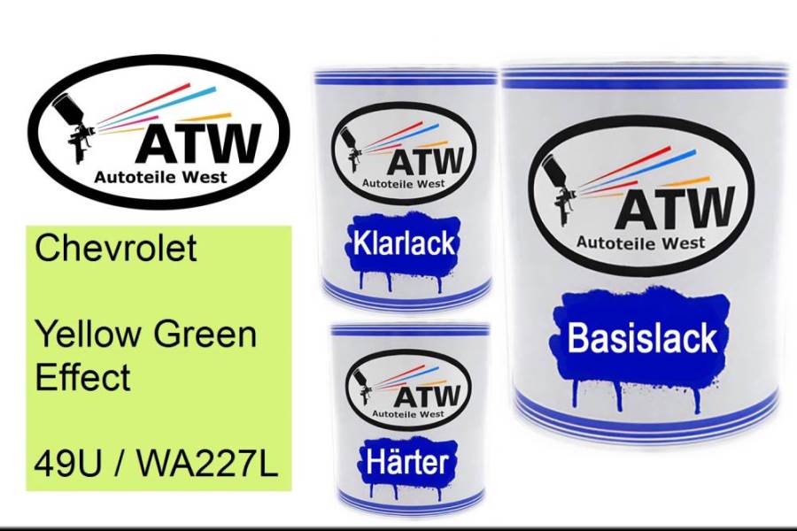 Chevrolet, Yellow Green Effect, 49U / WA227L: 1L Lackdose + 1L Klarlack + 500ml Härter - Set, von ATW Autoteile West.